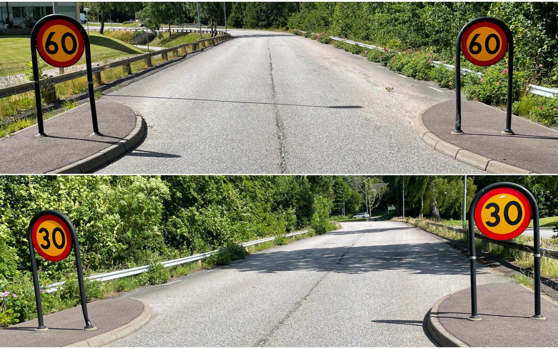 Nuvarande trafikföreskrifter gör att det både är 60 km/h samt 30 km/h på en kortare sträcka när Slättenvägen går i i Furuskog.